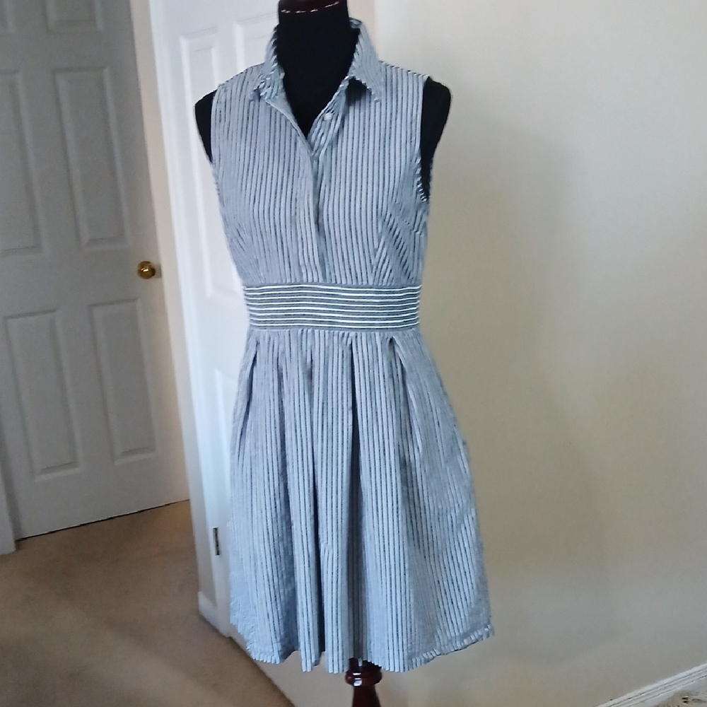 Elegant Blue Striped Midi Dress